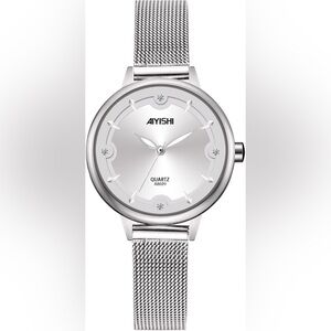 Aiyishi Silver Diamond Luxury Watch Mother-of-Pearls Accents Giftable NEW In Box